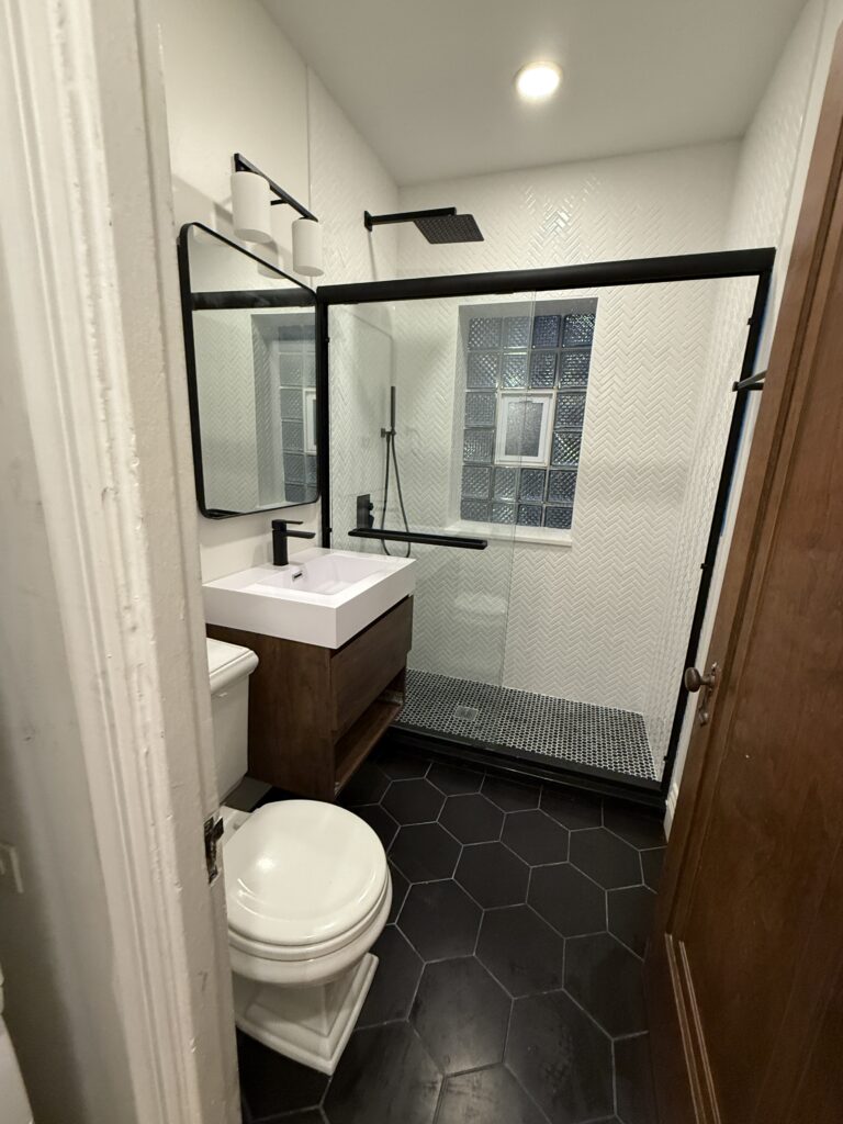 Bathroom remodel with glass shower in Chicago